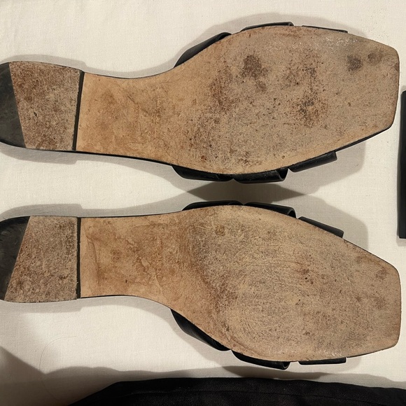 Yves Saint Laurent Black Leather Sandals with Woven Strap - Picture 4 of 6